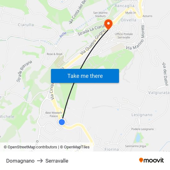 Domagnano to Serravalle map