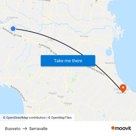 Busseto to Serravalle map