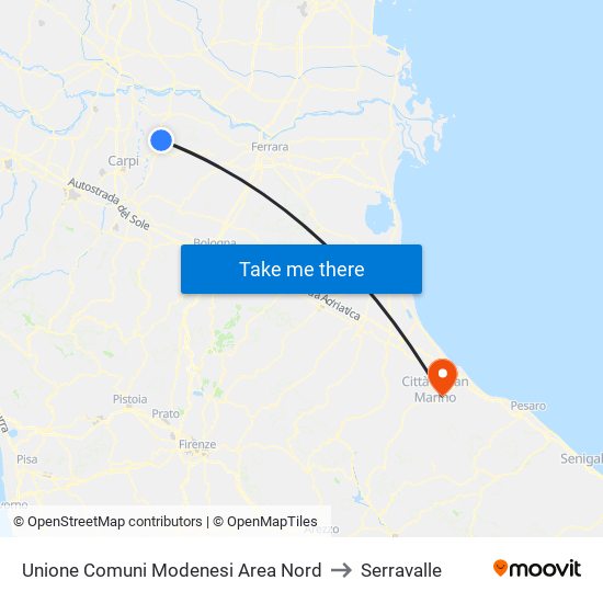 Unione Comuni Modenesi Area Nord to Serravalle map