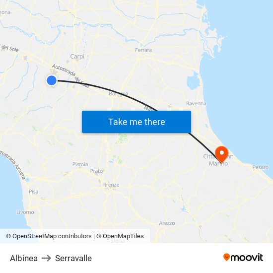 Albinea to Serravalle map