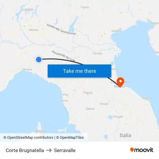 Corte Brugnatella to Serravalle map