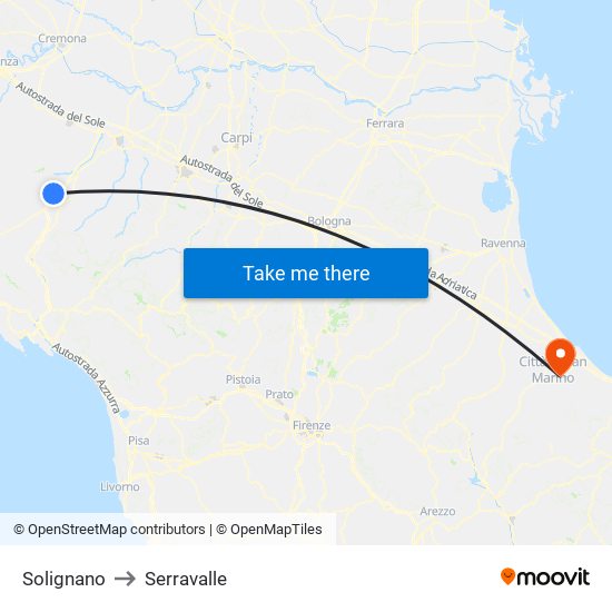 Solignano to Serravalle map