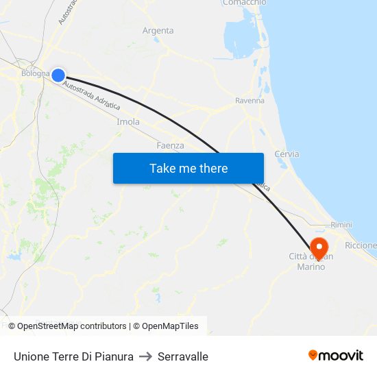 Unione Terre Di Pianura to Serravalle map