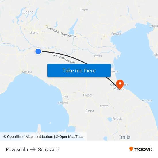 Rovescala to Serravalle map