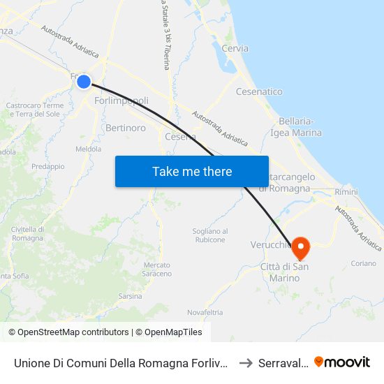 Unione Di Comuni Della Romagna Forlivese to Serravalle map