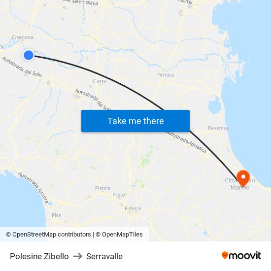 Polesine Zibello to Serravalle map