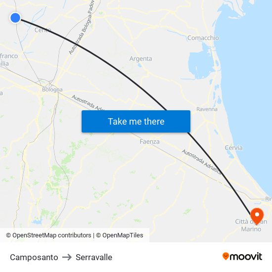 Camposanto to Serravalle map