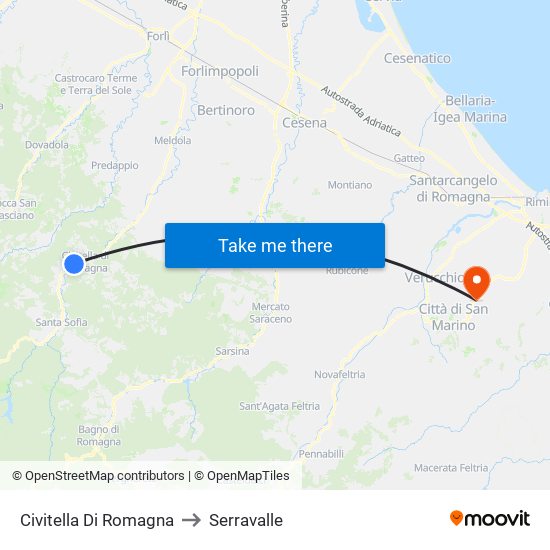 Civitella Di Romagna to Serravalle map