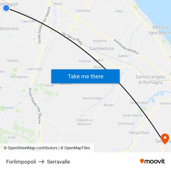 Forlimpopoli to Serravalle map