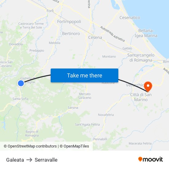 Galeata to Serravalle map