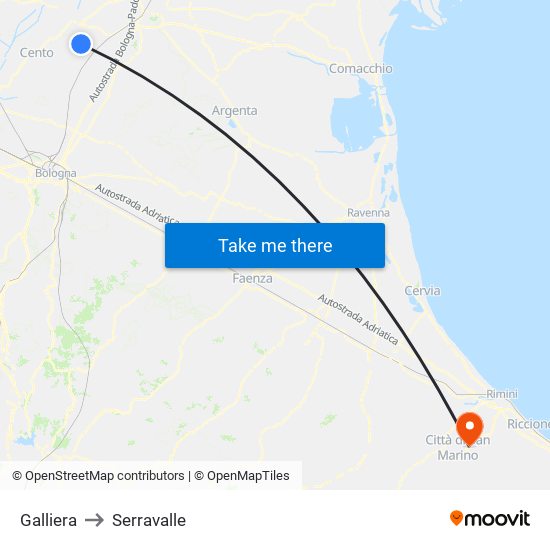 Galliera to Serravalle map