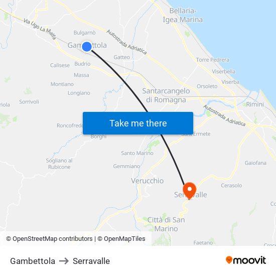 Gambettola to Serravalle map