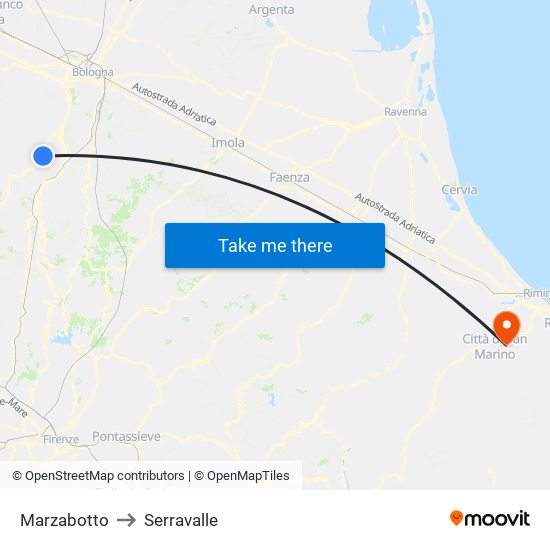 Marzabotto to Serravalle map