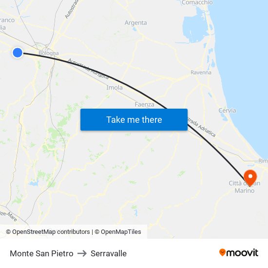 Monte San Pietro to Serravalle map