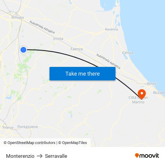 Monterenzio to Serravalle map