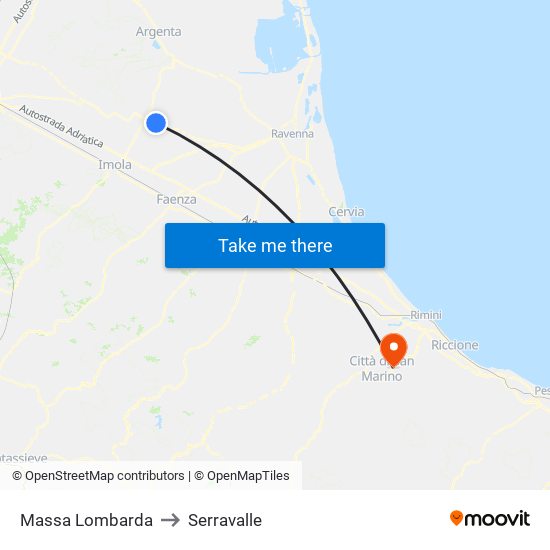 Massa Lombarda to Serravalle map