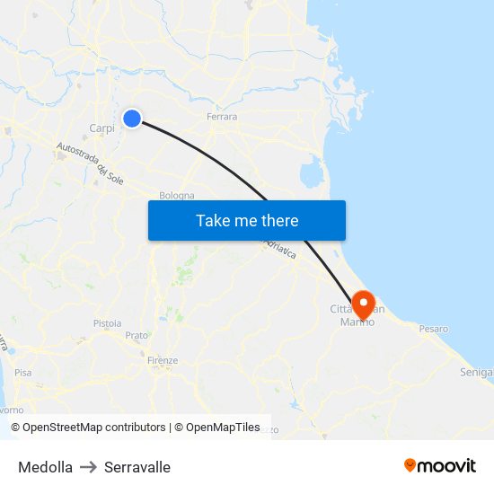 Medolla to Serravalle map