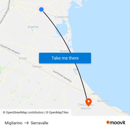 Migliarino to Serravalle map