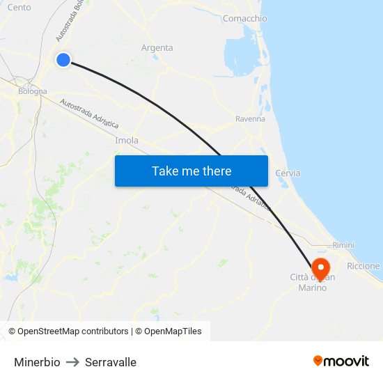 Minerbio to Serravalle map