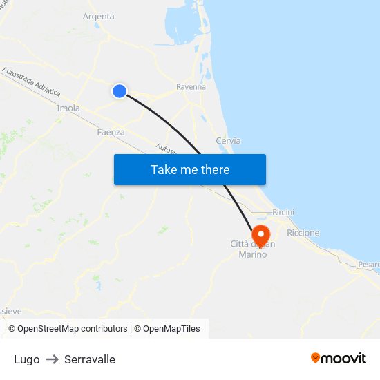 Lugo to Serravalle map