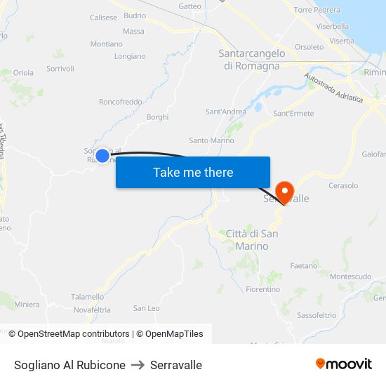 Sogliano Al Rubicone to Serravalle map