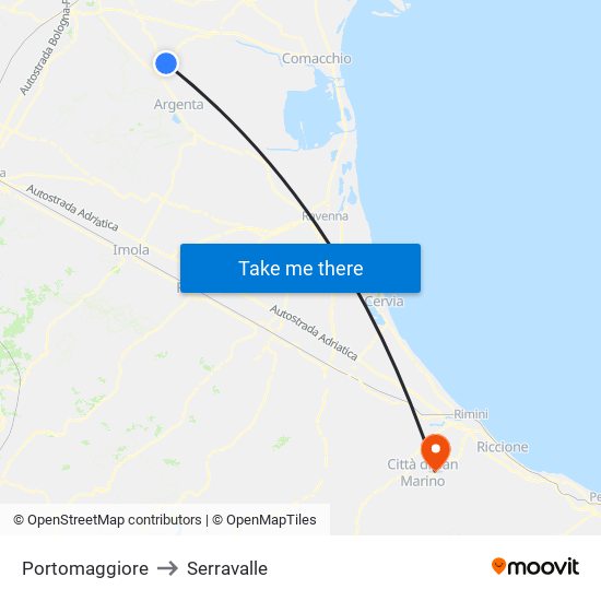 Portomaggiore to Serravalle map