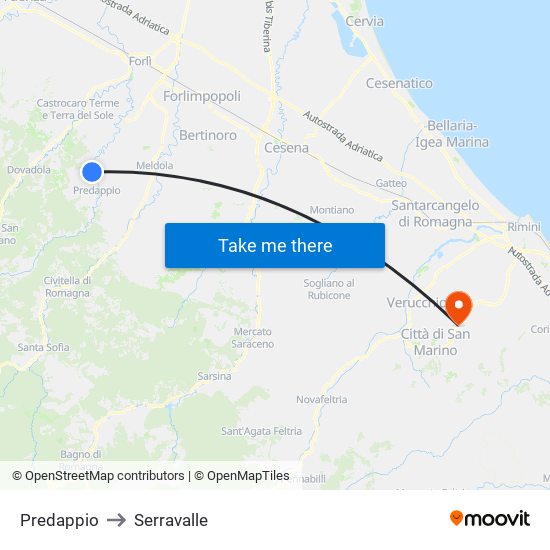 Predappio to Serravalle map