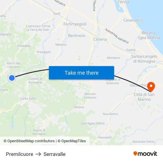 Premilcuore to Serravalle map