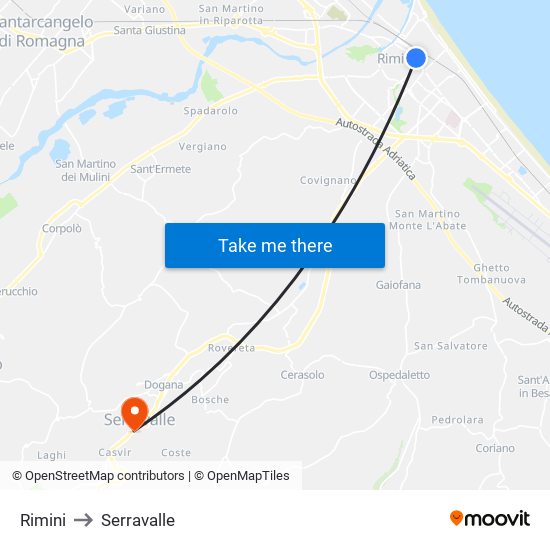 Rimini to Serravalle map