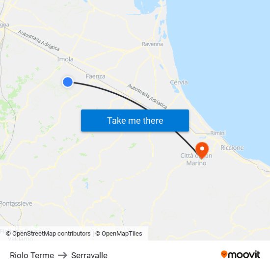 Riolo Terme to Serravalle map