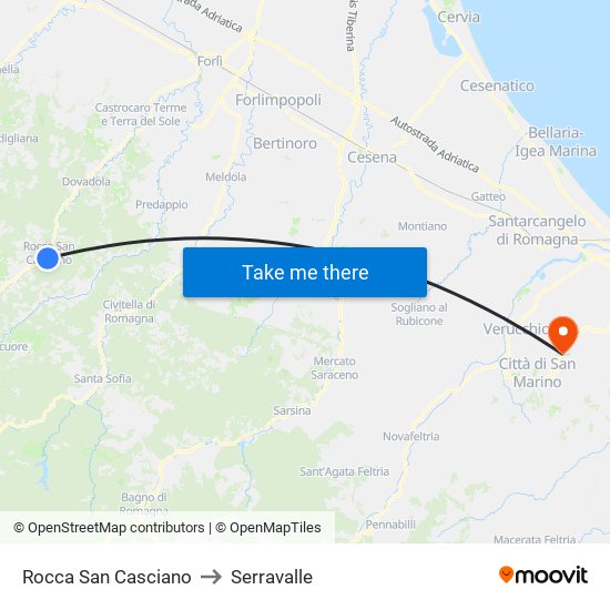 Rocca San Casciano to Serravalle map