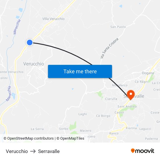 Verucchio to Serravalle map