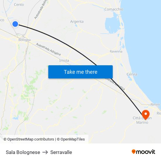 Sala Bolognese to Serravalle map
