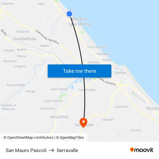 San Mauro Pascoli to Serravalle map