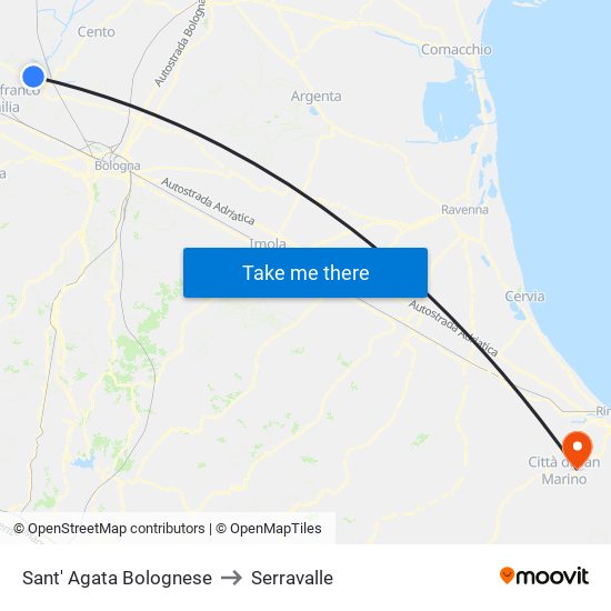 Sant' Agata Bolognese to Serravalle map