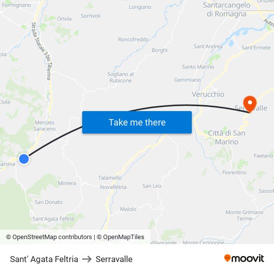 Sant' Agata Feltria to Serravalle map
