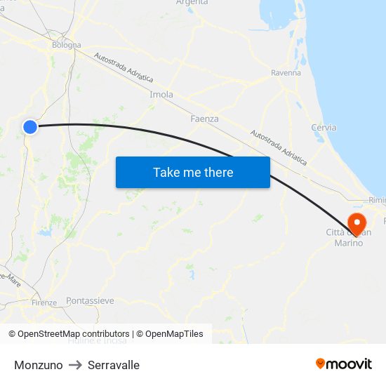 Monzuno to Serravalle map