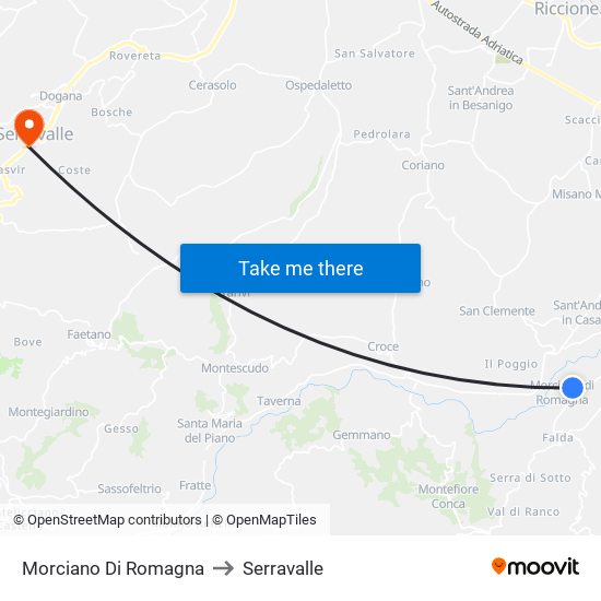 Morciano Di Romagna to Serravalle map