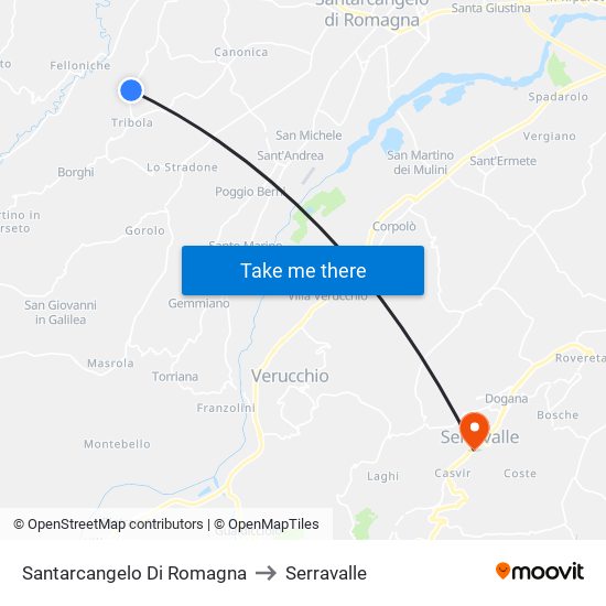 Santarcangelo Di Romagna to Serravalle map