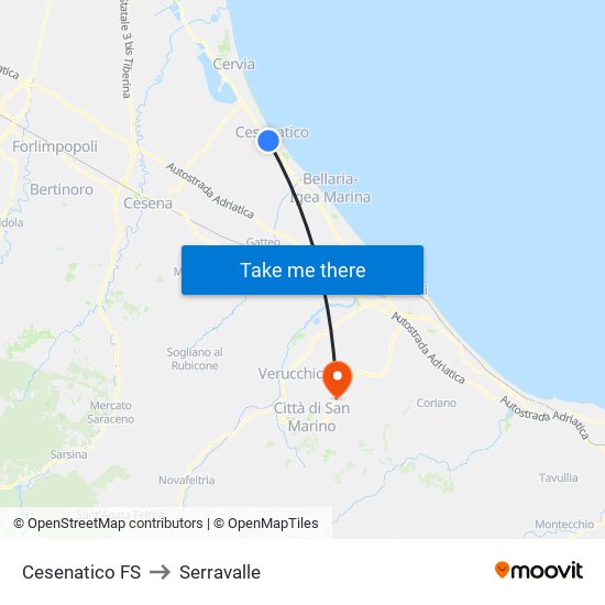 Cesenatico FS to Serravalle map