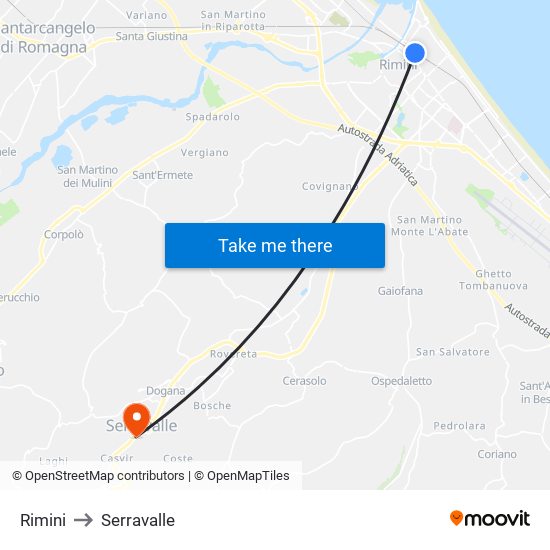 Rimini to Serravalle map