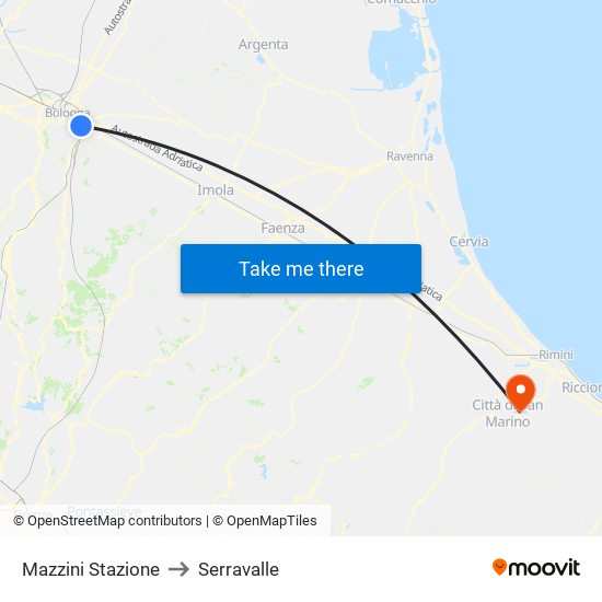 Mazzini Stazione to Serravalle map