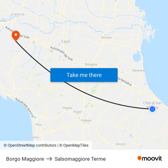 Borgo Maggiore to Salsomaggiore Terme map