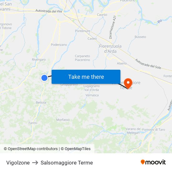 Vigolzone to Salsomaggiore Terme map