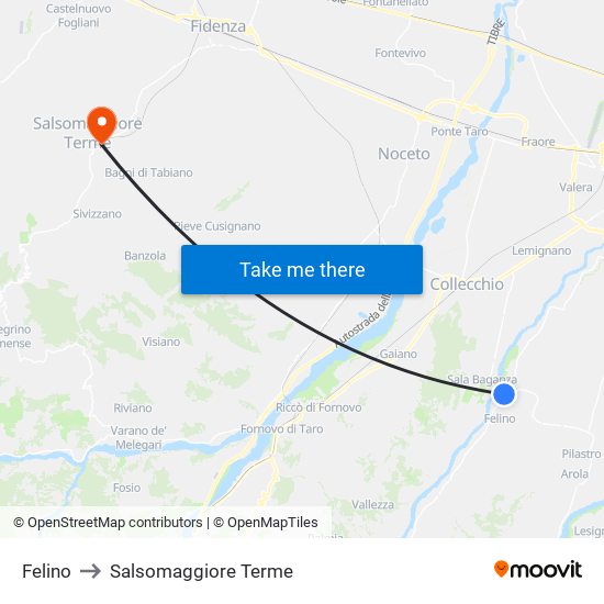 Felino to Salsomaggiore Terme map