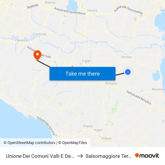 Unione Dei Comuni Valli E Delizie to Salsomaggiore Terme map