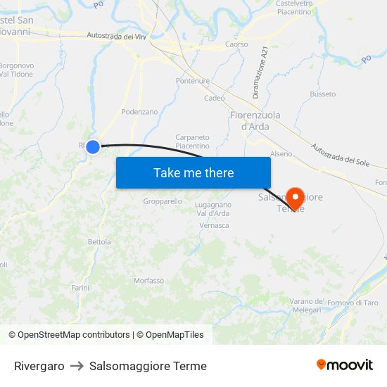 Rivergaro to Salsomaggiore Terme map