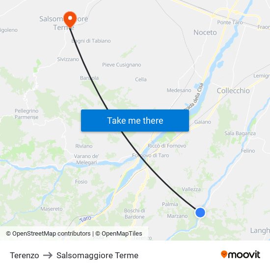 Terenzo to Salsomaggiore Terme map