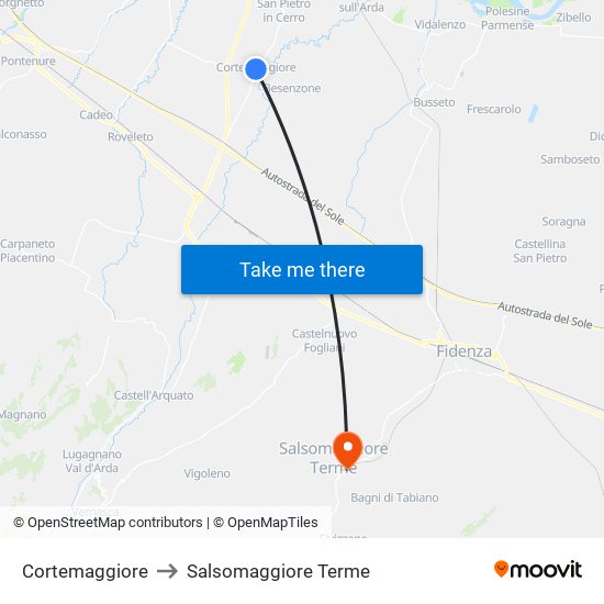 Cortemaggiore to Salsomaggiore Terme map