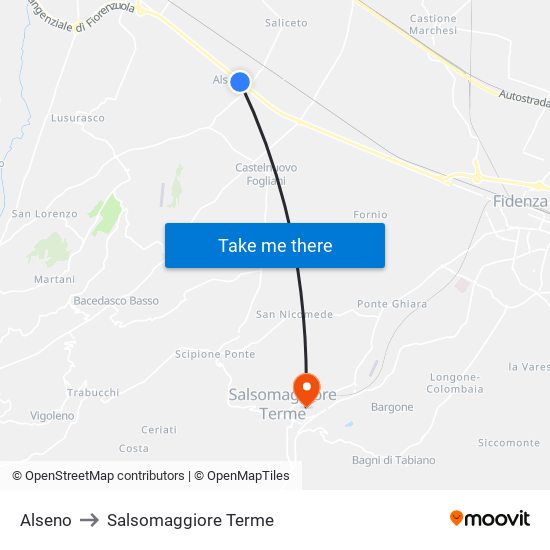 Alseno to Salsomaggiore Terme map